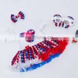 4Pcs Set Independence Day LOVE PRINT INFANT TUTU DRESS & COTTON ROMPERS & WAKING SHOES & HEADBAND