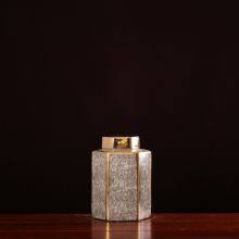 Hexagon White Porcelain Unique Black Gold Ceramic Vase For Model Room Decor thumbnail-3