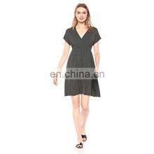 Manufacturers Wholesale Women's Solid Surplice Dress Summer Casual Short Sleeve V-Neck Short Party Dress thumbnail-5