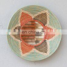 Flower Pattern Custom Color Seagrass Boho Mirror With Plastic String Wall Mirror Decor Art Decor Manufacturer Vietnam Supplier thumbnail-2