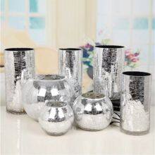 Round Silver Plated Cracked Finish Glass Decorative Flower Bowl Vase For Home Decoration thumbnail-3