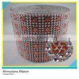 High Quality Silver & Yellow Rhinestone Mesh Plastic Material Ribbon Mesh 10 Yards 24 Rows thumbnail-6