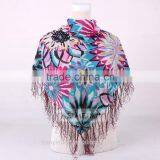 2015 Blue Set Flower Polyester and Rayon Printing Fashionable Square Tassel Scarf thumbnail-1