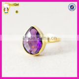 High quality 925 sterling silver jewelry teardrop cut Natural amethyst ring wholesale gemstone gold rings design for women