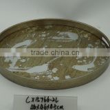 Decorative Anqitue Painted Round Wooden Mirror Tray