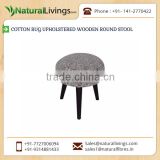 Cotton Rug Upholstered Wooden Round Stool for Sale Available at Lowest Cost