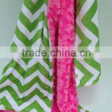 Personalized Green Chevron With Hot Pink Swirl Minky Baby Minky Blanket thumbnail-2