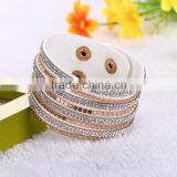 Fashion Bohemia Magnet Buckle Handmade Rhinestone Wide Magnetic Leather Bracelets Bangles for Women Men