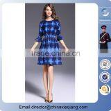 2016 Fashion Ladies Designer Plaid Casual Dress Women Fitted Plaid Maxi Dress thumbnail-3