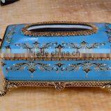 New Design Noble Appliance Blue Ceramic Floral Painting Brass Decorative Tissue Box thumbnail-1