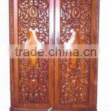 Wood Hand Carved Wardrobe, Antique Carved Cupboard, Wood Carved Almirah, Solid Wood Wardrobe thumbnail-1