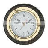 Brass Polished Port Hole Clock Wood Base, Porthole Wall Clock thumbnail-1