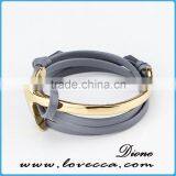 New Trending Adustable Leather Alloy Curved Anchor Wristband Bracelet thumbnail-2