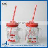 Offset Printing Surface Glass Mason Mug With Christmas Snowman Decal and Crown Cap thumbnail-1