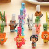 2017 hot sale made in China high quality graphic cute cartoon design colored customizable size wooden clothespin clips