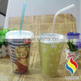 Promotional Plastic Cup , Cheap 450ml PS Travel Cup With Straw thumbnail-1