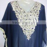 BLUE EMBROIDERED Georgette CAFTAN Kaftan Tunic Poncho Zip Cover up thumbnail-2