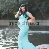 Wholesale Women Pregnancy Dress Maternity Maxi Gown Clothes 100% Cotton Blue Dress thumbnail-2