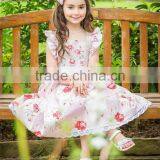 Girls Flutter Sleeve Kids Clothing Wholesale Roses Printed Designer One Piece Dress thumbnail-2