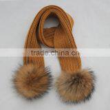 Myfur Children Size Knitted Wool Scarf With Detachable Real Raccoon Fur Balls thumbnail-1