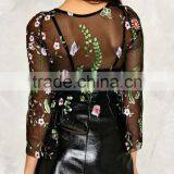 Runwaylover 107 Ladies 2017 Summer Lace Embroidery Transparent Blouse thumbnail-3