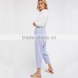 Comfy All Cotton Drop Crotch Fit Easy Drawstring Waist Womens Harem Pants thumbnail-3