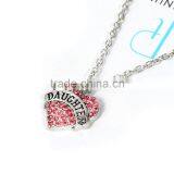 New Fashion Silver Tone " DAUGHTER " Carved Heart Pendant Pink Rhinestone Link Cable Chain Necklace thumbnail-2