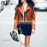 New 2015 Autumn leather jacket women washed zipper Suede Handsome Motorcycle fringed jacket cultivating wild leather