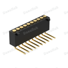 Dnenlink 1.27mm Pitch Single Row H4.0mm Plane Contact Right Angle DIP Type Female Header PogoPin Header With Peg thumbnail-3