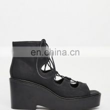 Ladies high heel peep toe design platform sandals shoes women black lace up fashion shoes