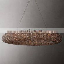 Custom Deluxe Halo Circular Smoke Gray Crystal Industrial Metal Pendent Light for Home Hotel Bar Ceiling Suspension Lighting thumbnail-3