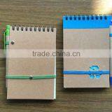Promotion Cheap and Popular 140x90mm Recycle Notebook With Pen Attached