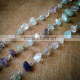 100cm Rock Faceted Multi-color FLORITE Bead Necklace Chain 8mm Rock Bead Silver Chain Jewelry Making Supplies thumbnail-1
