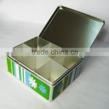 Fancy tea bag or sugar bag rectangle tin box, inner plastic bulkhead