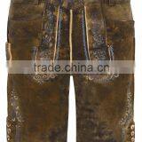 Herren Trachten Lederhose Bundhose Kurz Mit Tragern Aus Rindveloursleder in Hellbraun thumbnail-1