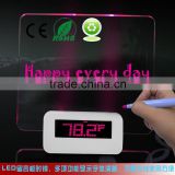 Hot sale LED green digital alarm clock with message board and fluorescent pen