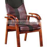 Luxury New Design Dark Purple Genuine Leather and Wood Executive Chair With Arm Rest (FOHF-38#) thumbnail-1