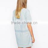 Short Sleeve Tassel Tie Neckline Denim Dress thumbnail-3