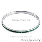 Thin Plain Green Stone Stainless Steel Crystal Metal Bangle