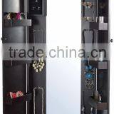 Wall Mounted Wooden Mirrored Jewelry Cabinet With Dressing Mirror Inside and Carved Pattern on Two Doors Vintage Antique Designs thumbnail-2