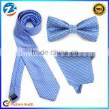Latest Jacquard Small Plaid Neck Tie Bow Tie Hanky Tie Set For Men