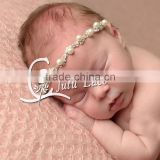 Newborn baby Rhinestone pearls elastic headband hair accessories / glitter crystal diamond ribbon silk jewelry on sale