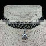 Black Color Elastic Nylon With Gold Alloy Heart Choker Necklace thumbnail-3