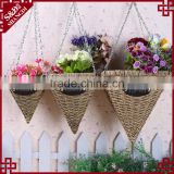 Cone shape natural straw woven flower decorative hanging basket