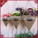 Cone Shape Natural Straw Woven Flower Decorative Hanging Basket thumbnail-1