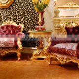 Luxury French Rococo Style Purple Fabric Armchair With Coffee Table/ Antique Living Room Gold Leaf Wood Carved Side Chair