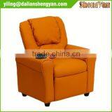 Contemporary Orange Vinyl Kids Recliner With Cup Holder and Headrest thumbnail-2