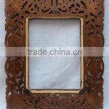 Indian Handicraft Leaf Design Wooden Mirror Frame thumbnail-2