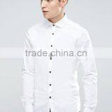 New Design Long Sleeve Cutaway Collar Mens Pre-Shrunk 97% Cotton 3% Elastane Lightweight Check Skinny Fit Casual White Shirts thumbnail-1