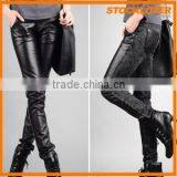 Glossy Black PU Pants for Lady Stock Lot thumbnail-1
